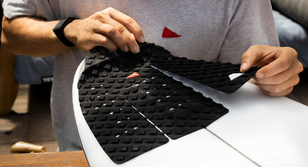 John John Florence applied the JJF Pro Round Tail Pad to his Pyzel Surfboard